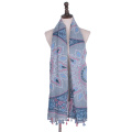 Hot selling bohemia style summer tassels scarf cotton voile printed flower scarf pakistani scarf hijab
